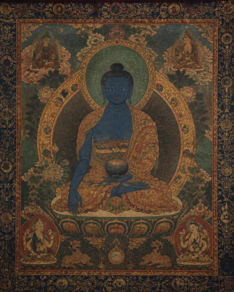 Medicine Buddha thangka, embodiment of healing