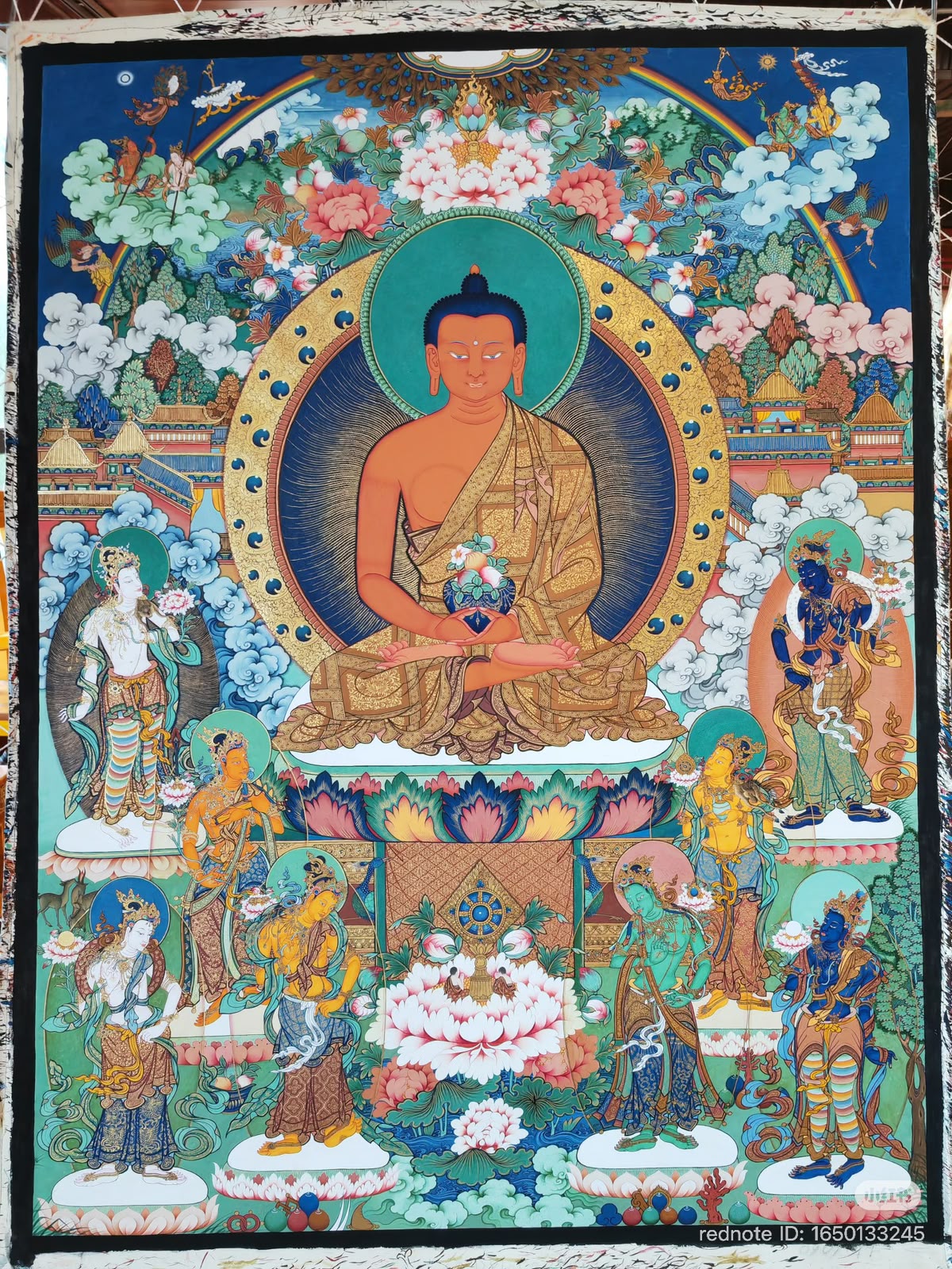 Shakyamuni Buddha and the Eight Great Bodhisattvas Hand-Painted Thangka