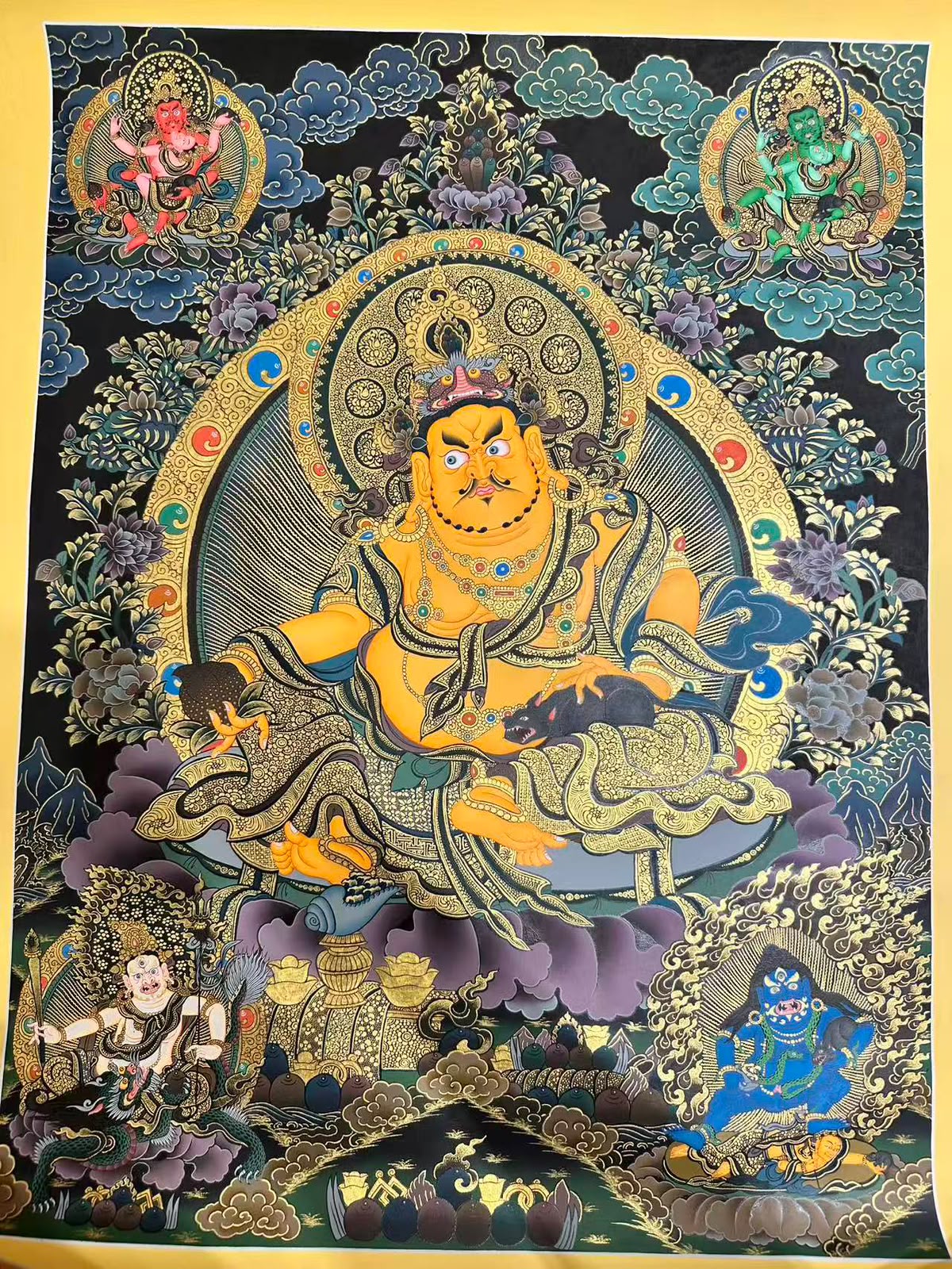 Yellow Jambhala (Dzambhala) Lord of Wealth and Prosperity Thangka Painting