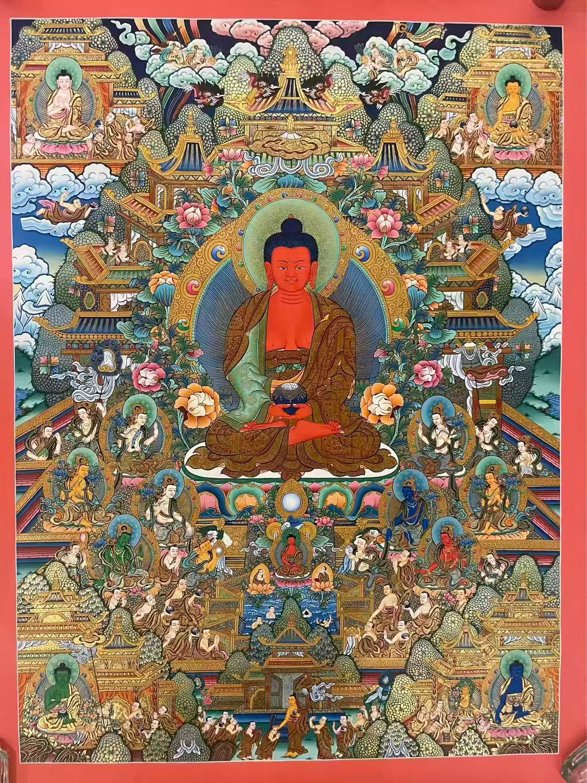 Amitabha Buddha (Öpame) in the Western Pure Land of Sukhavati Thangka