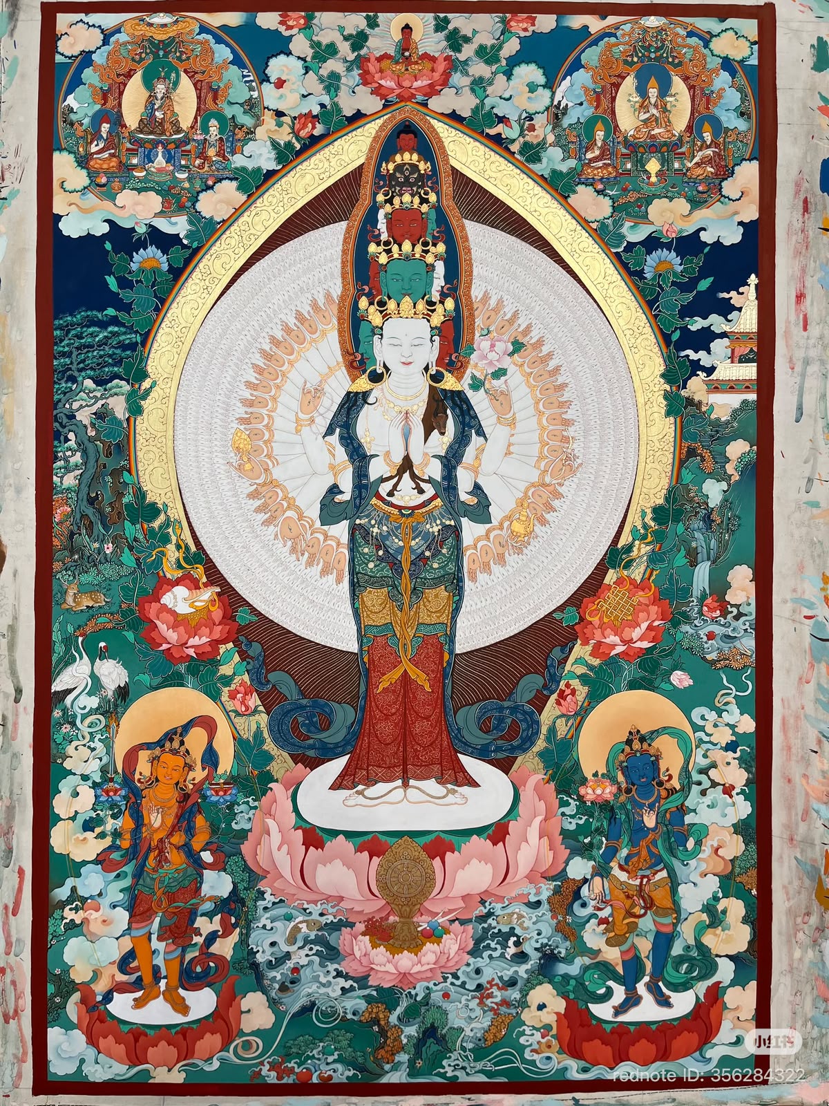 Thousand-Armed Avalokiteshvara (Ekadasamukha Chenrezig) Standing Thangka